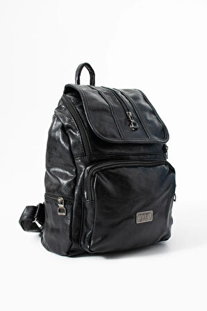 Suni Deri Yıkama Sırt Çantası (Poliüretan) Siyah Model:(571-14-16J)