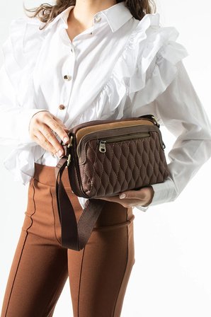 Ventis Amazing Vintage Kadın Omuz Çantası Çok Bölmeli Desenli Tasarım Kapitone Kahverengi Model: 571-21A