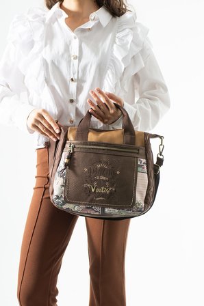 Ventis Amazing Vintage Kadın Omuz Çantası Çok Bölmeli Desenli Tasarım Kapitone Kahverengi Model: 571-21D