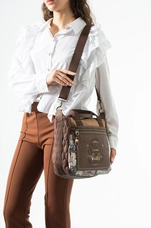 Ventis Amazing Vintage Kadın Omuz Çantası Çok Bölmeli Desenli Tasarım Kapitone Kahverengi Model: 571-21D
