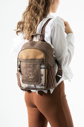 Ventis Amazing Vintage Kadın Sırt El Çantası Çok Bölmeli Desenli Tasarım Kapitone Kahverengi Model: 571-21F
