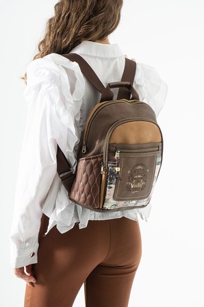 Ventis Amazing Vintage Kadın Sırt El Çantası Çok Bölmeli Desenli Tasarım Kapitone Kahverengi Model: 571-21F
