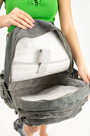 Ultra Hafif Çok Cepli Krinkıl Sırt Çantası Unisex Gri (Model: 571-3B)