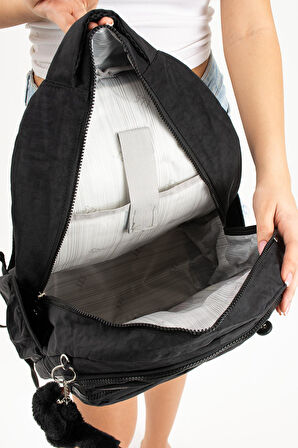 Ultra Hafif Çok Cepli Orta Boy Sırt Çantası Unisex Siyah (Model: 571-3E)