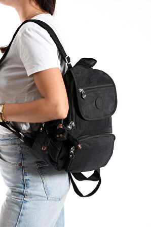 Ultra Hafif Çok Cepli Küçük Boy Sırt Çantası Unisex Siyah (Model: 571-4G)