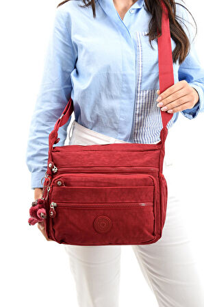 Çapraz Askılı Ultra Hafif Çok Cepli Bayan Omuz Çantası Kırmızı (Model: 571-6A) 
