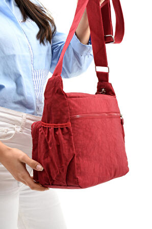 Çapraz Askılı Ultra Hafif Çok Cepli Bayan Omuz Çantası Kırmızı (Model: 571-6A) 