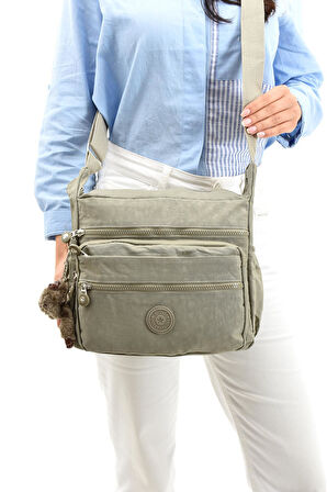 Çapraz Askılı Ultra Hafif Çok Cepli Bayan Omuz Çantası Vizon (Model: 571-6A) 