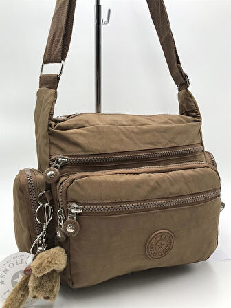 Çapraz Askılı Ultra Hafif Çok Cepli Omuz Çantası Taba (Model: 571-6F)