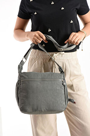 Çapraz Askılı Ultra Hafif Çok Cepli Bayan Omuz Çantası Gri (Model: 571-6M) 