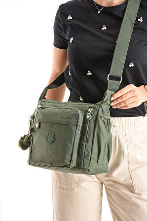 Çapraz Askılı Ultra Hafif Çok Cepli Bayan Omuz Çantası Yeşil (Model: 571-6M) 