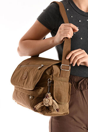 Çapraz Askılı Ultra Hafif Çok Cepli Bayan Omuz Çantası Taba (Model: 571-6N)