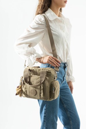 Çapraz Askılı Ultra Hafif Çok Cepli Omuz Çantası Taba (Model: 571-6R)