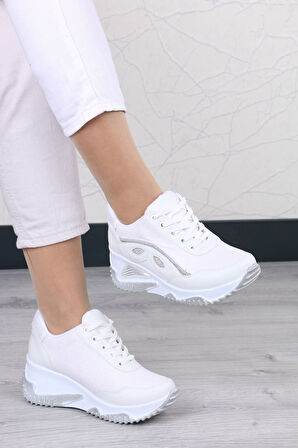 Elaine Beyaz Mat Deri Kadın Spor Ayakkabı