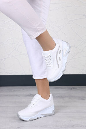 Elaine Beyaz Mat Deri Kadın Spor Ayakkabı