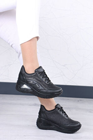 Elaine Siyah Mat Deri Kadın Spor Ayakkabı