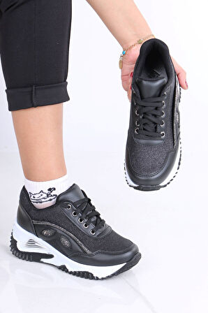 Elaine Siyah Beyaz Taban Mat Deri Kadın Spor Ayakkabı