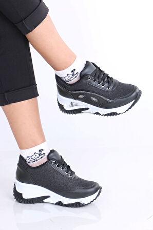 Elaine Siyah Beyaz Taban Mat Deri Kadın Spor Ayakkabı