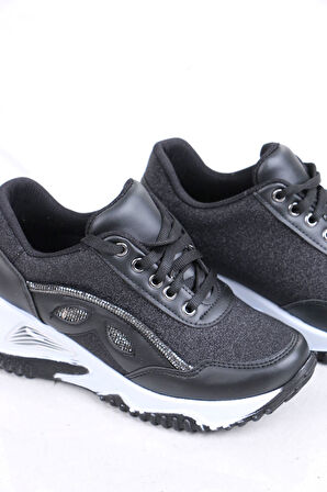 Elaine Siyah Beyaz Taban Mat Deri Kadın Spor Ayakkabı