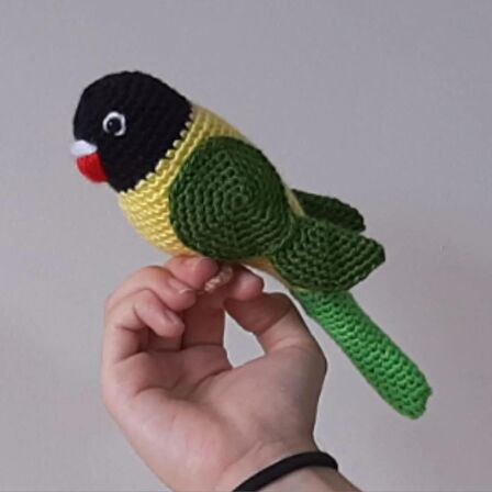 Amigurumi Kuş Muhabbet Kuşu siyah yeşil