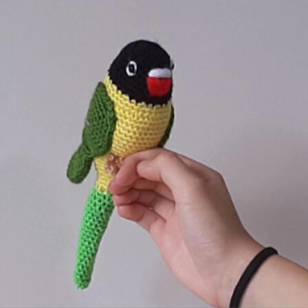 Amigurumi Kuş Muhabbet Kuşu siyah yeşil