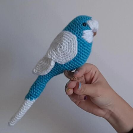 Amigurumi Kuş Mavi Beyaz Muhabbet Kuşu