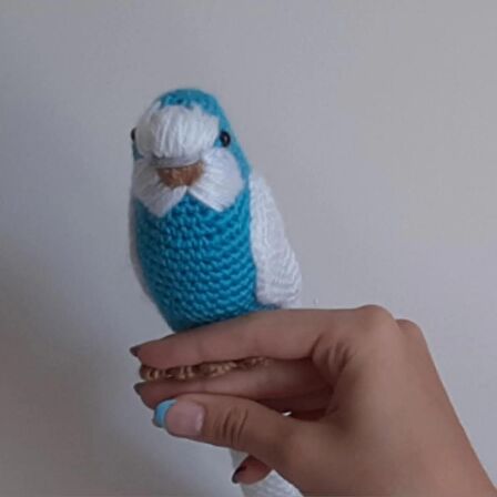 Amigurumi Kuş Mavi Beyaz Muhabbet Kuşu