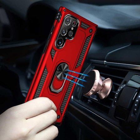 Gpack Samsung Galaxy S22 Ultra Kılıf Vega Sert Silikon Tank Standlı Yüzüklü Mıknatıslı