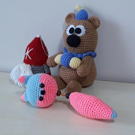 Amigurumi Örgü Oyuncak Uyku Bebekleri ve Tilki Anahtarlık Pembe