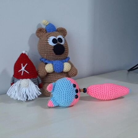 Amigurumi Örgü Oyuncak Uyku Bebekleri ve Tilki Anahtarlık Pembe