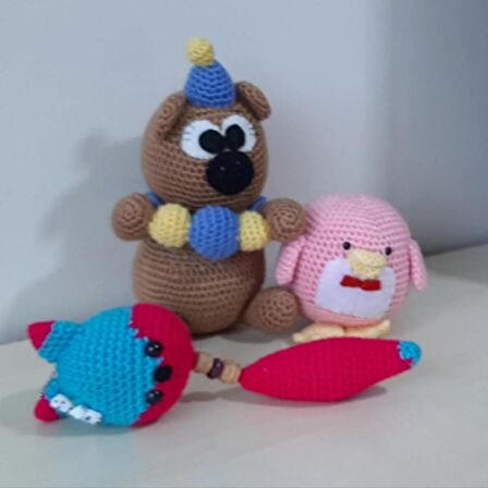 Amigurumi Örgü Oyuncak uyku Bebekleri ve Tilki Anahtarlık Kırmızı