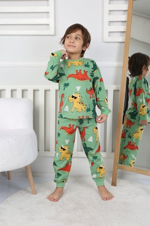 Dinozor Desenli Erkek Çocuk Pijama Takımı