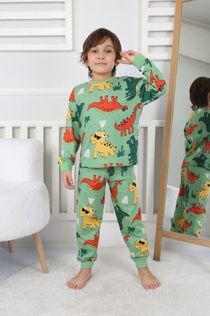 Dinozor Desenli Erkek Çocuk Pijama Takımı