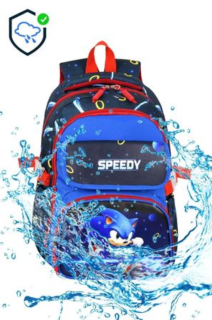 Okul Cantasi Mavi Kirmizi Sonic Deri Baskili Temali Ilkokul Sirt Cantasi Termal Beslenme Cantasi ve K Just Polo