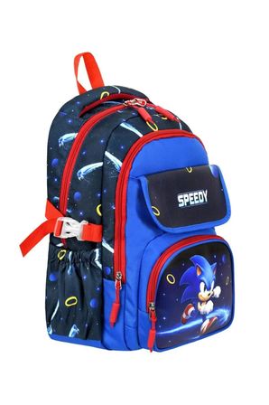 Okul Cantasi Mavi Kirmizi Sonic Deri Baskili Temali Ilkokul Sirt Cantasi Termal Beslenme Cantasi ve K Just Polo