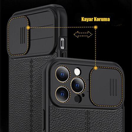 Gpack Apple iPhone 12 Pro Max Kılıf Kamera Sürgülü Deri Dokulu Mat Silikon
