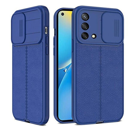 Gpack Oppo A74 4G Kılıf Kamera Sürgülü Deri Dokulu Mat Silikon