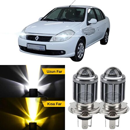 Renault Symbol 2008-2012 Thalia Uyumlu Mercekli Far Ampulü Led Xenon Çift Renk Sarı-Beyaz Far Şimşek Etkili CSP Led Lamba Uzun Kısa 2 Adet Takım