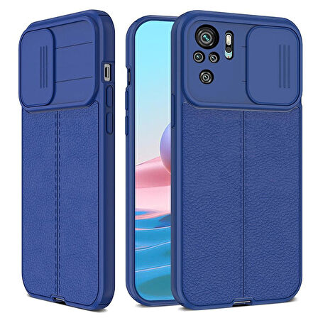 Gpack Xiaomi Redmi Note 10S Kılıf Kamera Sürgülü Deri Dokulu Mat Silikon