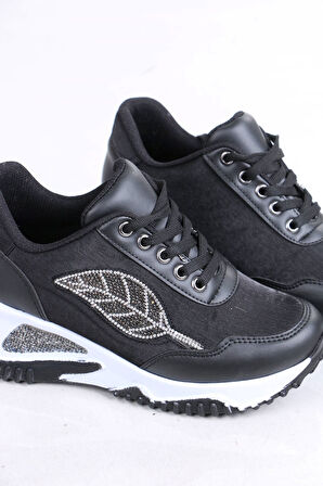 Fortune Siyah Beyaz Taban Mat Deri Kadın Spor Ayakkabı