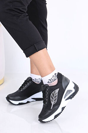 Fortune Siyah Beyaz Taban Mat Deri Kadın Spor Ayakkabı