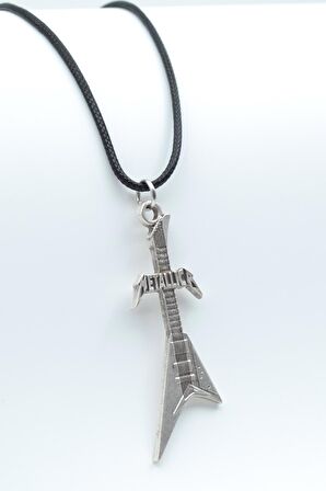 Metallica Elektro Gitar Kolye Deri İp Kolye Gümüş Kaplama Erkek Kadın Kolye