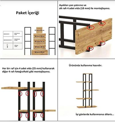 Dekoratif 5 Raflı Metal Çiçeklik Saksı Standı Saksılık Çam 1307