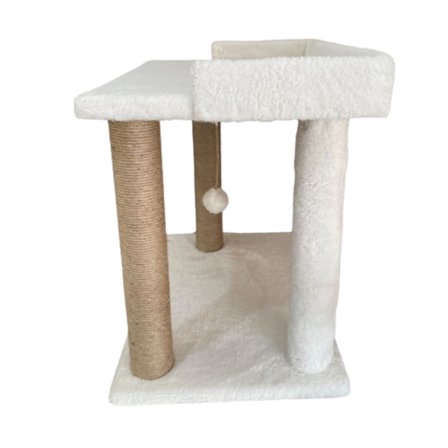 Reyo Pet Teraslı Yataklı Ponponlu Kedi Tırmalaması Beyaz