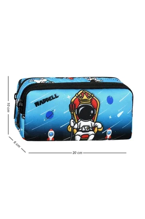 Okul Cantasi Siyah Mavi Astronot Desenli Sirt Cantasi Beslenme Cantasi ve Kalemlik Just Polo
