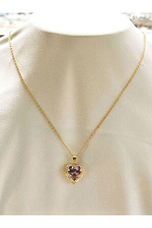 Luxury Steel Gold Renk Taşlı Candy Çelik Kolye