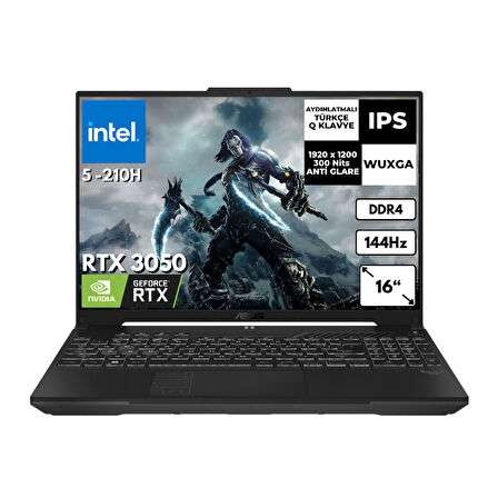 Asus TUF Gaming F16 Intel i5 210H 40GB 4 TBSSD 6GB RTX3050 16" 144Hz WUXGA Windows 11 Pro Gaming Laptop FX607VJAT95