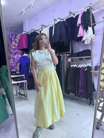 Poplin Limon sarısı Etek
