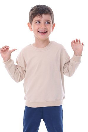 Basic Düz Renk Pembe Fırçalı Yumuşak %100 Pamuk Sweatshirt
