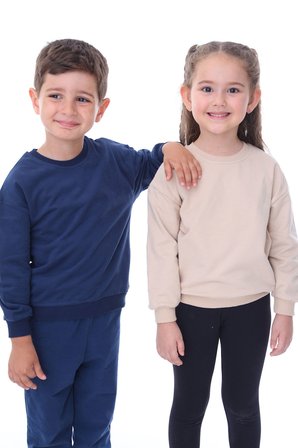 Basic Düz Renk Pembe Fırçalı Yumuşak %100 Pamuk Sweatshirt